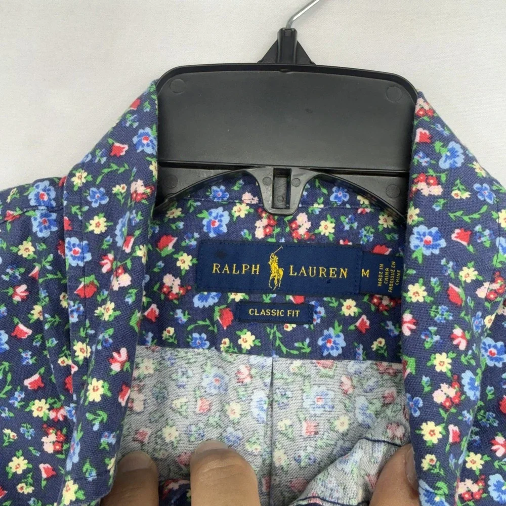 Polo Ralph Lauren Shirt Mens M Navy Floral Classic Fit Short Sleeve Button Up